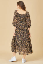 Load image into Gallery viewer, romantic floral midi dress - black