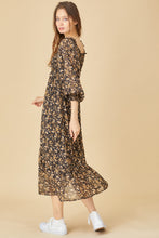Load image into Gallery viewer, romantic floral midi dress - black