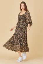 Load image into Gallery viewer, romantic floral midi dress - black