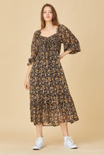 Load image into Gallery viewer, romantic floral midi dress - black