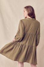 Load image into Gallery viewer, cotton shirt mini dress - ash olive