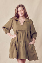 Load image into Gallery viewer, cotton shirt mini dress - ash olive