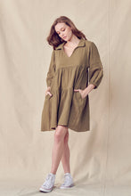 Load image into Gallery viewer, cotton shirt mini dress - ash olive