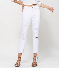 Load image into Gallery viewer, flying monkey: high rise clean cut and fray hem detail crop straight jean - optic white
