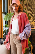 Load image into Gallery viewer, shacket: colorblock corduroy jacket raw edge - neon pink / cherry