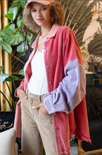 Load image into Gallery viewer, shacket: colorblock corduroy jacket raw edge - neon pink / cherry