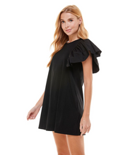 Load image into Gallery viewer, knit ruffle sleeve shirt dress - black
