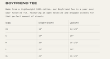 Load image into Gallery viewer, BOYFRIEND TEE SIZE GUIDE
