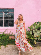 floral print square neck maxi dress - pink