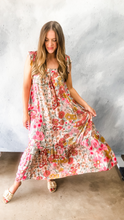 Load image into Gallery viewer, floral print square neck maxi dress - pink
