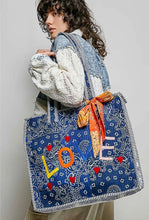 Load image into Gallery viewer, *PREORDER* love bandana quilted paisley tote bag - navy
