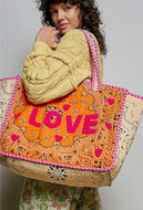 love bandana colorblock quilted tote bag - orange multi