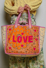 Load image into Gallery viewer, *PREORDER* love bandana colorblock quilted tote bag - orange multi
