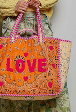 Load image into Gallery viewer, *PREORDER* love bandana colorblock quilted tote bag - orange multi
