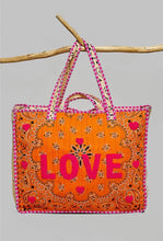 Load image into Gallery viewer, *PREORDER* love bandana colorblock quilted tote bag - orange multi
