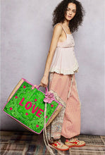 Load image into Gallery viewer, love bandana colorblock quilted tote bag - green multi
