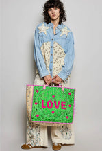 Load image into Gallery viewer, love bandana colorblock quilted tote bag - green multi
