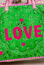 Load image into Gallery viewer, love bandana colorblock quilted tote bag - green multi
