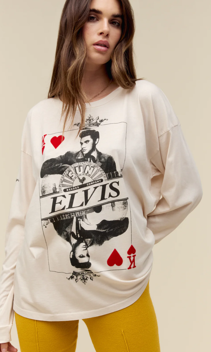 【DEARMINE】Elvis Long T-Shirt Elvis Signature Style: Elvis Profile Women's Long Sleeve T