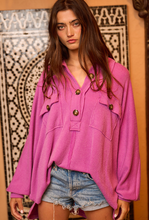 Load image into Gallery viewer, collared oversized button up top - purple

