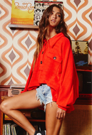 french terry knit collared button up top - cajun shrimp