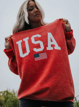 Load image into Gallery viewer, charlie southern: USA flag corded sweatshirt - redcharlie southern: USA flag corded sweatshirt - red
