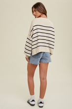 Load image into Gallery viewer, relaxed crop stripe sweater - cream/navy
