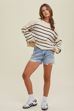 Load image into Gallery viewer, relaxed crop stripe sweater - cream/navy
