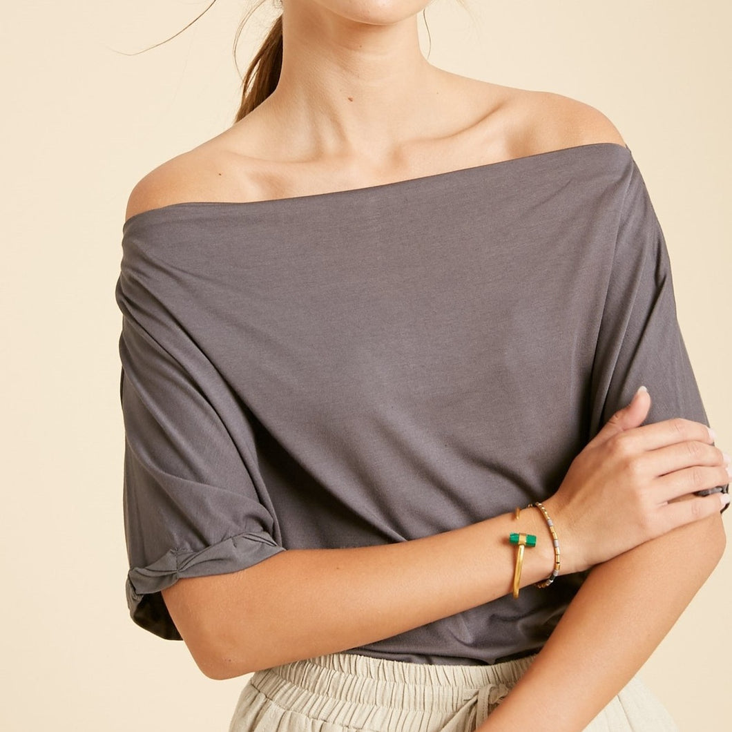 off the shoulder solid top - charcoal (wear it three ways)