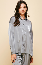 Load image into Gallery viewer, satin long sleeve button down top - grey
