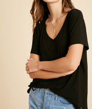 Load image into Gallery viewer, short sleeve v-neck basic knit top - black
