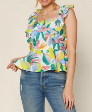 Load image into Gallery viewer, skies are blue: floral peplum ruffle top - yellow floral
