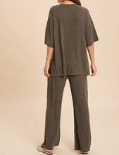 Load image into Gallery viewer, two piece rib knit casual top and pants set - charcoal
