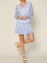 Load image into Gallery viewer, skies are blue: sweet floral mini dress - white/cobalt
