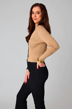 Load image into Gallery viewer, buddy love: cropped ribbed sweater - black/tan
