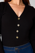Load image into Gallery viewer, buddy love: holly long sleeve button up bodysuit - black
