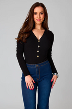 Load image into Gallery viewer, buddy love: holly long sleeve button up bodysuit - black
