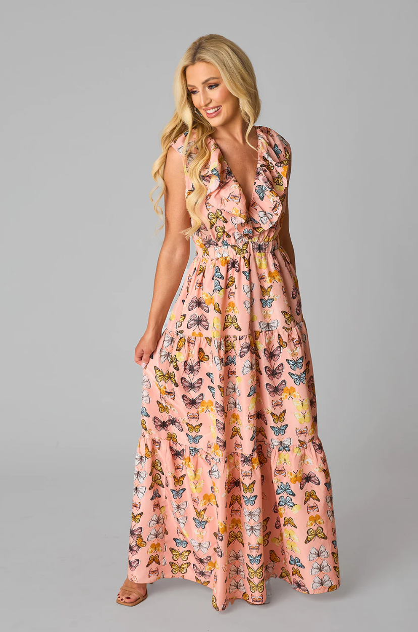 crawford maxi dress buddy love: crawford ruffle sleeve maxi dress