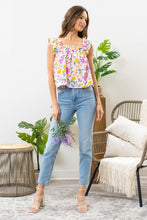 Load image into Gallery viewer, floral ruched ruffle strap tank top - pink multi
