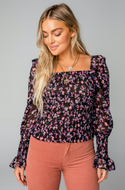 buddylove: cassie smocked long sleeve top - mystic