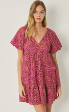 Load image into Gallery viewer, floral print v-neck bubble sleeve mini dress - burgundy
