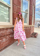 floral printed tiered midi dress - pink