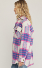 Load image into Gallery viewer, fuzzy plaid button up jacket - pink / blue

