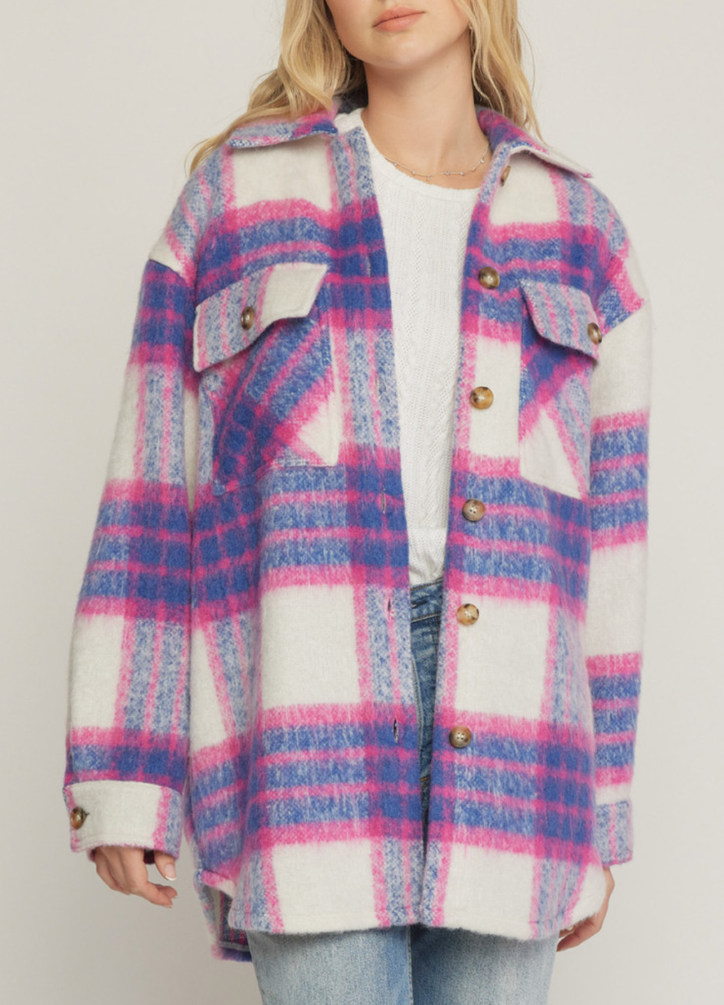 Fuzzy button up jacket online