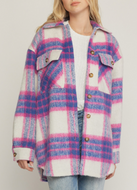 fuzzy plaid button up jacket - pink / blue