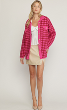 Load image into Gallery viewer, houndstooth collared button up jacket - fuchsia
