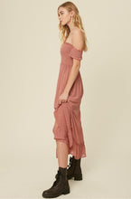 Load image into Gallery viewer, swiss dot off the shoulder smocked maxi dress - dusty rose
