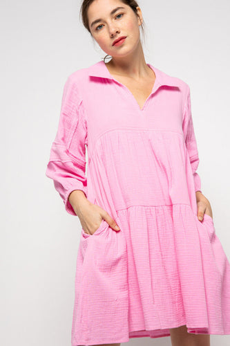 cotton shirt mini dress - cool pink