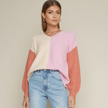 Load image into Gallery viewer, MULTI STRIPED LONG SLEEVE KNIT SWEATER - PINK NATURAL
