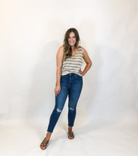 Load image into Gallery viewer, stripe v-neck sweater knit tank top - taupe ivory
